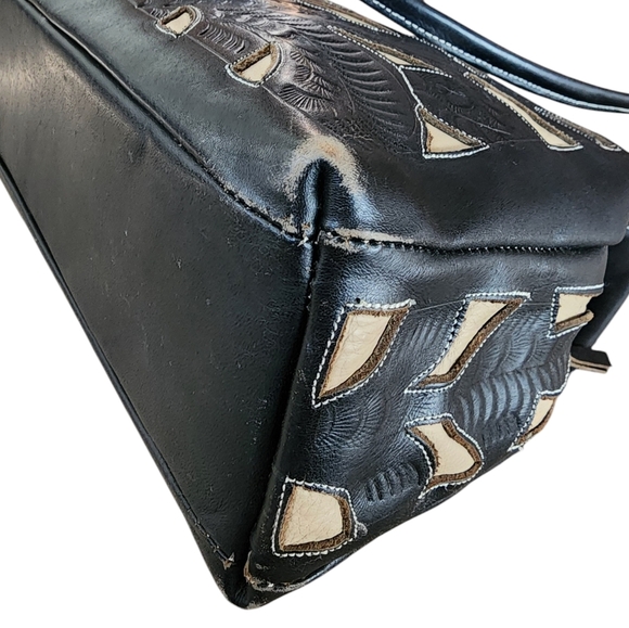 LEADERS IN LEATHER J.L SALDIVAR hobo shoulder bag cream/black cutout - Picture 4 of 6